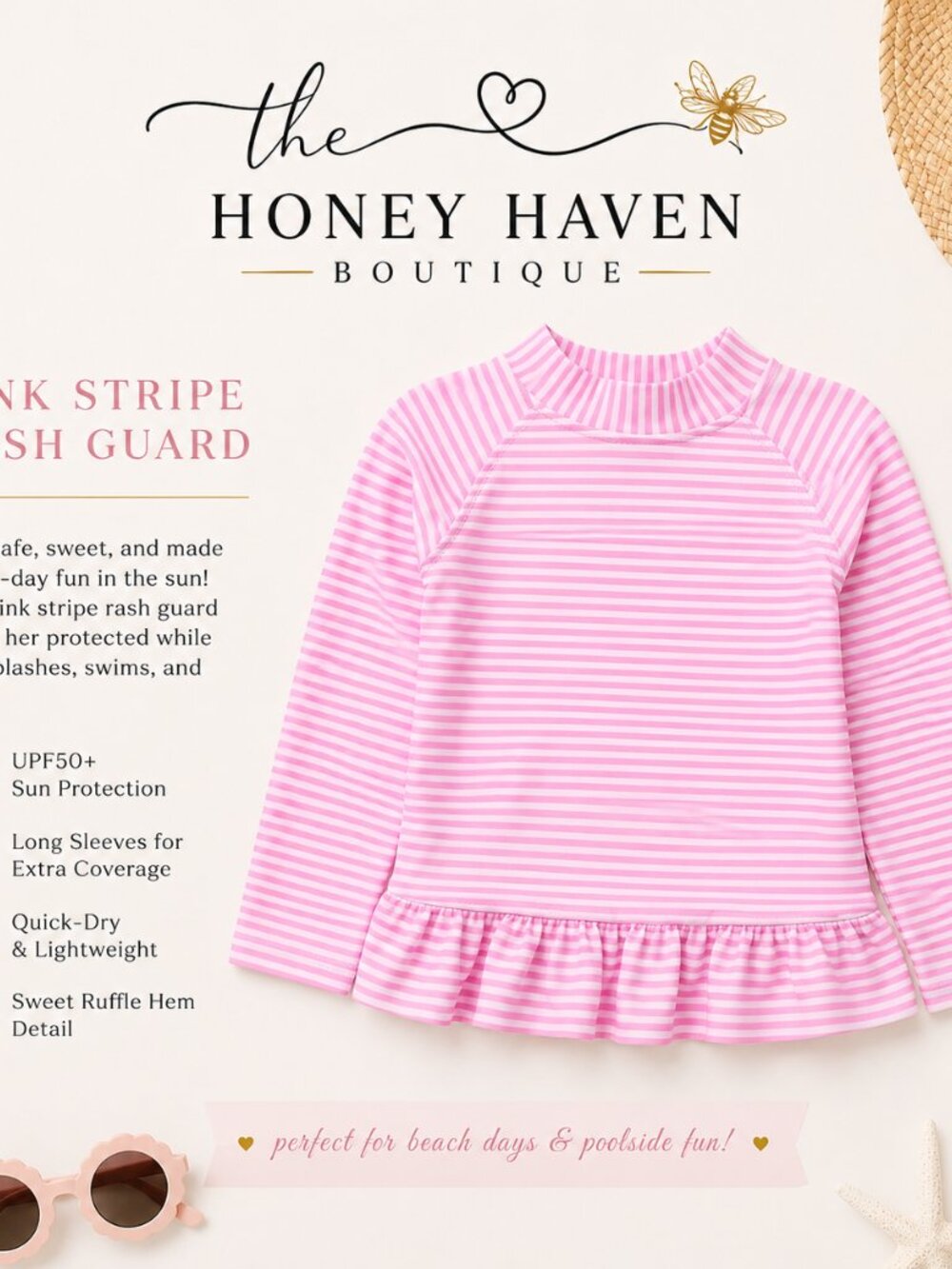 βοΈ Kids UPF50+ Ruffle Rash Guard Swim Top β Pink βοΈ - Picture 3 of 3